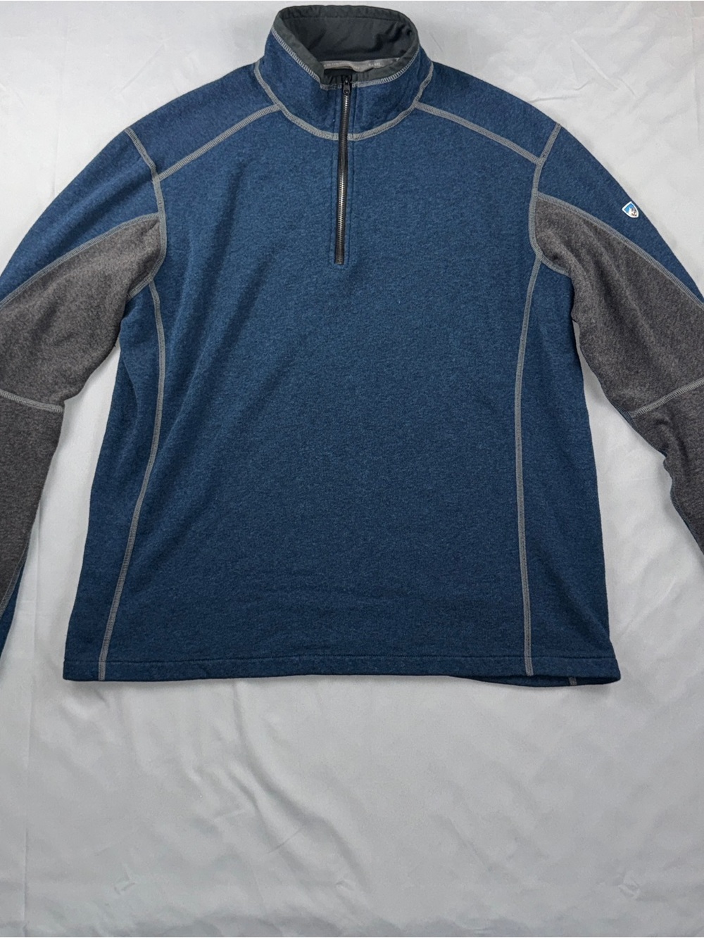 Kuhl Pullover Mens XL Blue Gray Revel 1/4 Zip Fleece Long Sleeve Hiking Layer